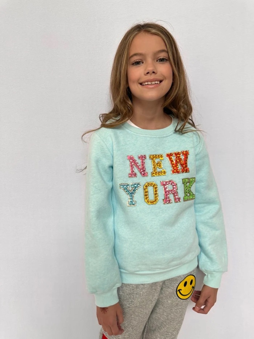 Lola and the Boys New York Aqua Blue Gem Sweatshirt Sweater 8